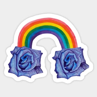 Violet rose with rainbow and clouds Sticker